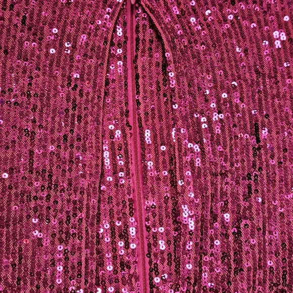Eliza J Cocktail Dress Size 12 Pink Sequined Long Sleeve Draped Shoulder Pad NWT - Picture 8 of 10